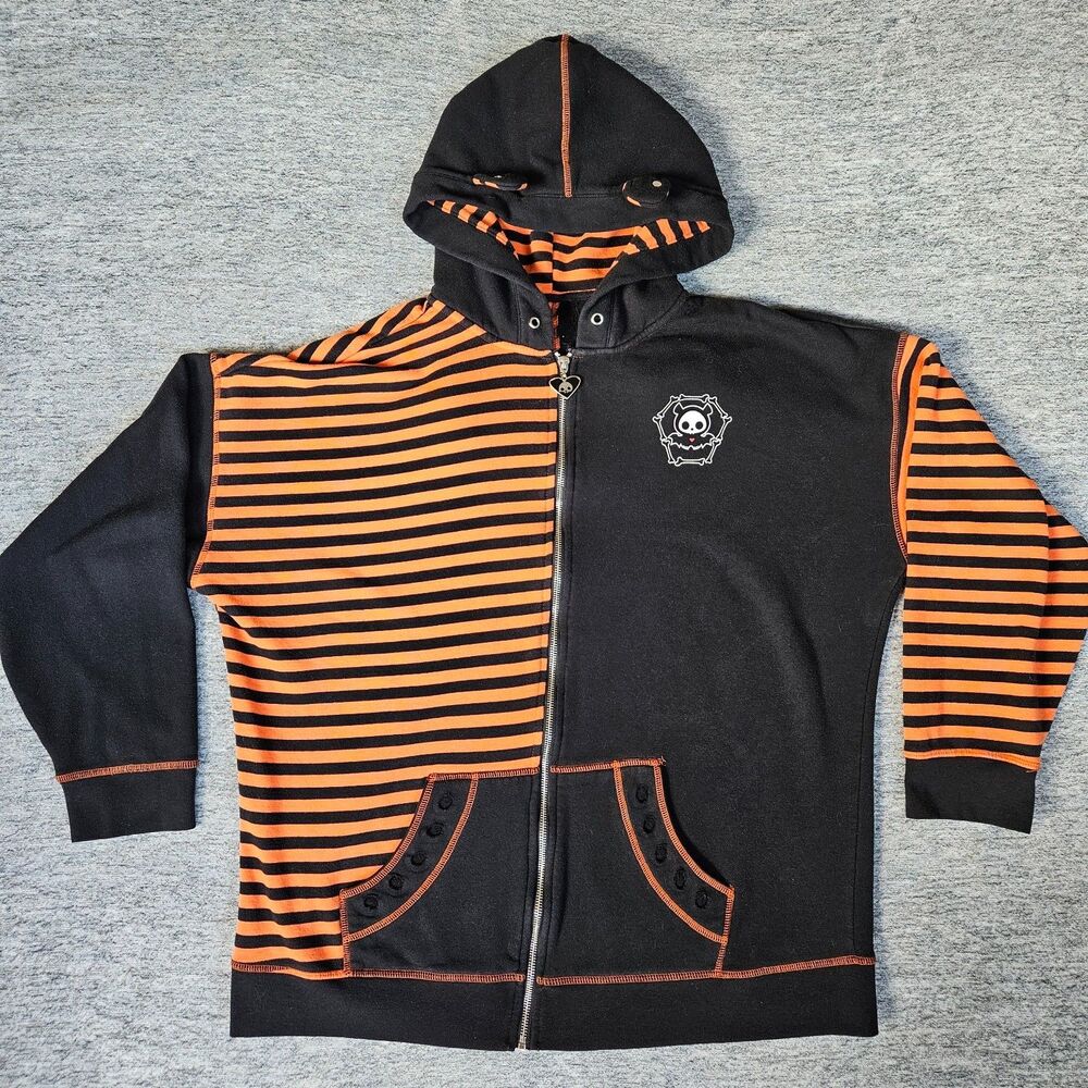 Skelanimals Diego Bat Black & Orange Stripe Girls WIINGED Oversized Hoodie Large